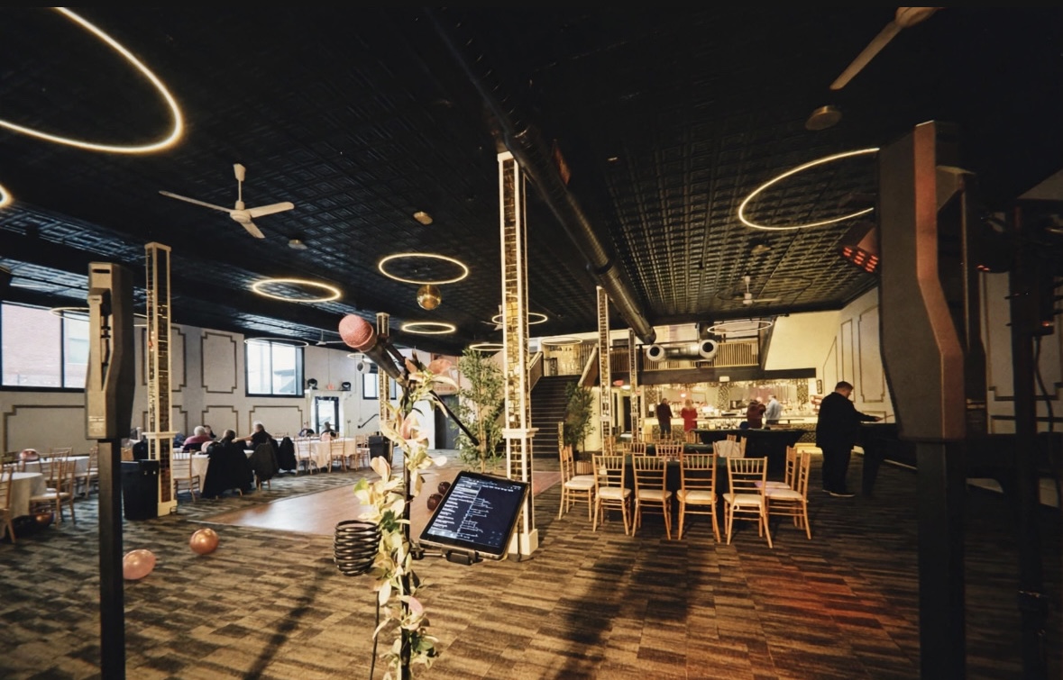 Microphone, speakers and event setup for a private birthday celebration